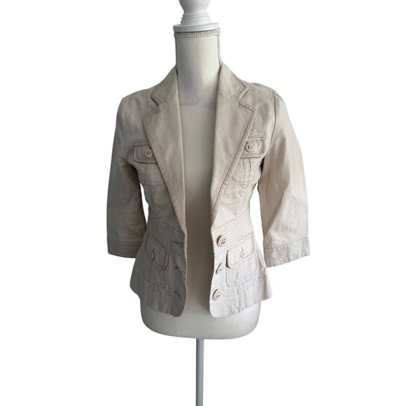 WHITE HOUSE BLACK MARKET WHBM Beige Bow Tie Back Blazer Jacket Size 00 - Picture 5 of 9